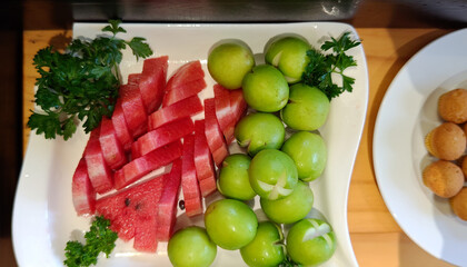 Dish of water melon and Jujube 