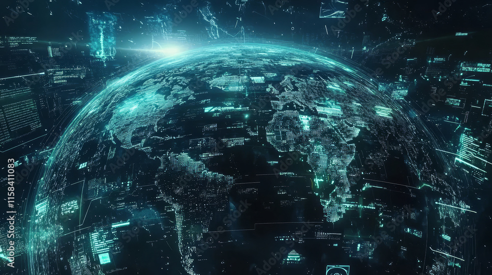 Poster abstract technology concept global network connection futuristic earth globe virtual hologram commun