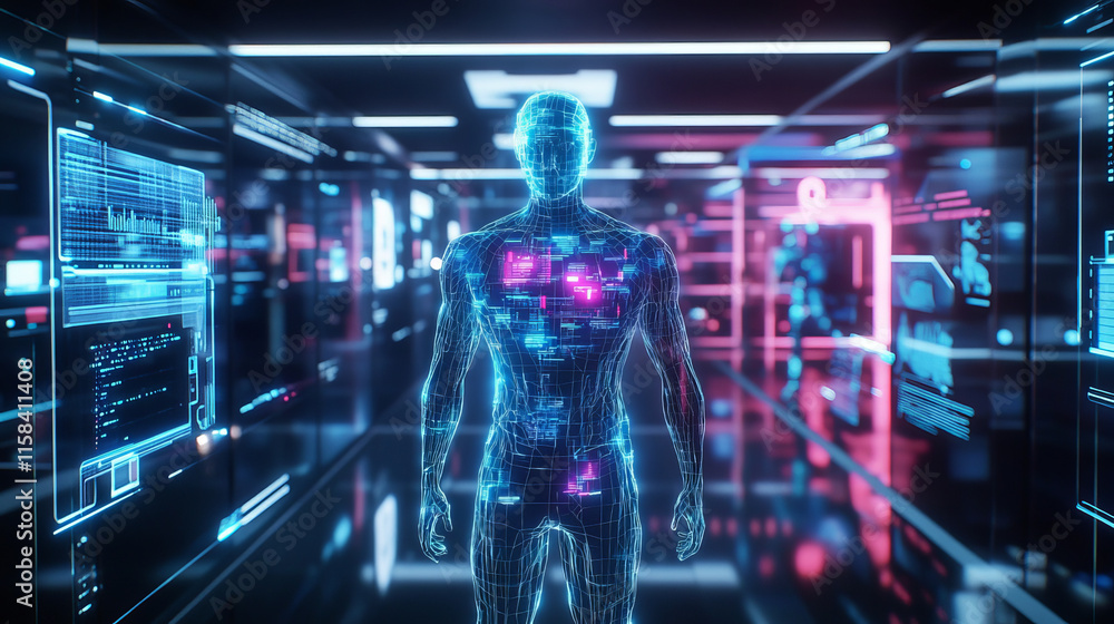 Poster abstract technology ui futuristic concept circuit board high computer digital hud interface hologram elements of digital and hand wireframe digital innovation on hi tech future design background
