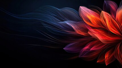 Cosmos floral abstract background concept. Vibrant abstract floral design with flowing shapes and rich colors on a dark background.