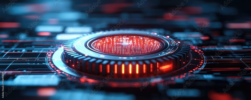 Poster gear mechanism concept. futuristic digital interface with glowing elements and intricate circuitry d