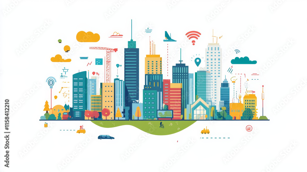 Poster abstract internet of things concept city 5g.iot internet of things communication network innovation 