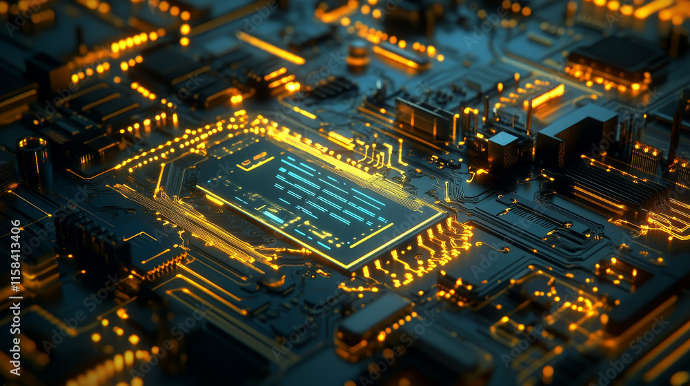 Poster abstract technology ai computing and world concept working data of artificial intelligence and futur