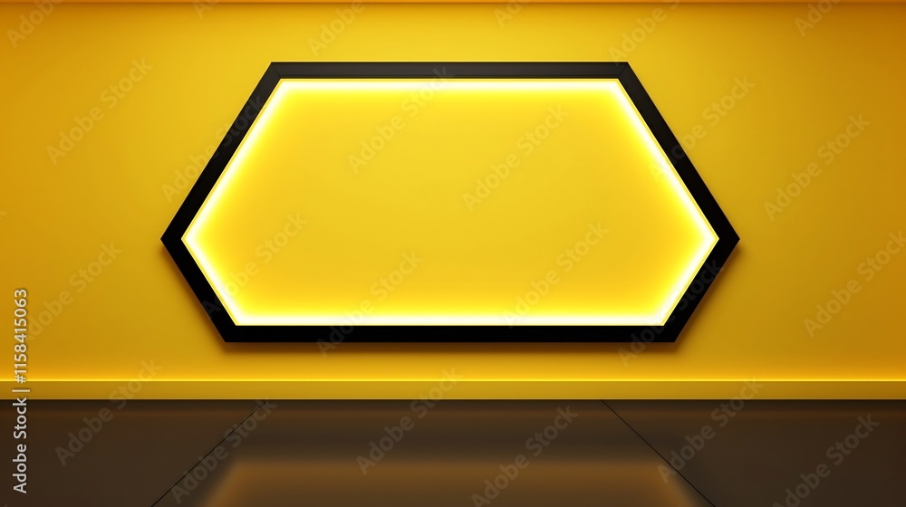 Poster minimalist angular black frame against a pearl yellow wall with decorative soft lighting casting dra