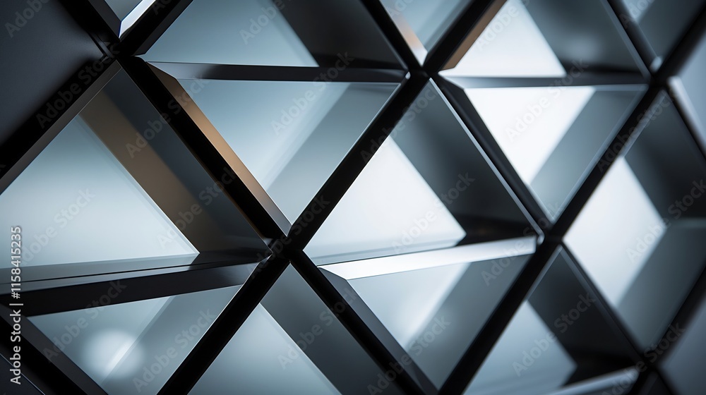 Poster striking stylish angular frame with reflective indoor porcelain surfaces and ambient glow close up o