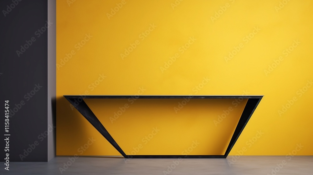 Poster elegant angular black bordered frame positioned on a pearl yellow architectural wall featuring a mod
