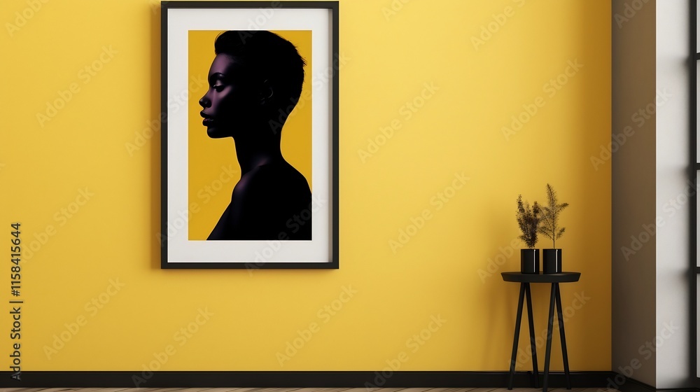 Poster elegant minimalist portrait frame design featuring sharp black edges on a luxurious gold textured ba