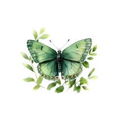 Obraz premium Emerald Green Butterfly with Watercolor Greenery