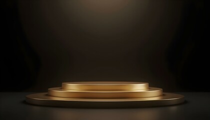 A spotlight casts a glow on an elegant podium, reflecting its luxury and prominence in the setting