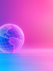 Futuristic Digital Globe with Global Network Connections on Vibrant Gradient Background