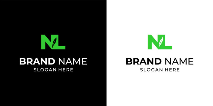 Creative NL Letter Logo with Leaves, Illustration, Design Inspiration, Vector, Icon