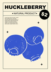 Huckleberry. Set of posters of fruits and citrus in a abstract draw design. Label or poster, price tag. Simple, flat design. Patterns and backgrounds. Perfect for poster, cover, banner.	