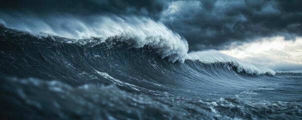 Florida hurricane idea. A dramatic seascape featuring large waves crashing under a stormy sky.