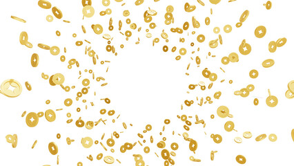 Digital Gold Rush: A 3D rendering of a shower of golden coins, capturing the excitement of striking it rich.