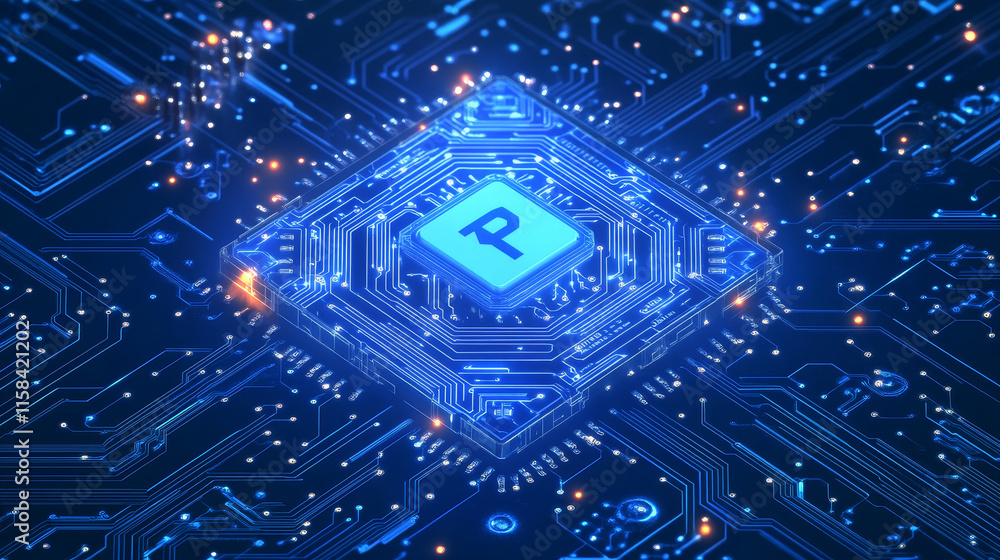 Poster ai chip background on technology blue background. circuit board. ai tech bg. artificial intelligence