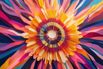 A dynamic paper - cut art burst with radiating lines and vivid colors