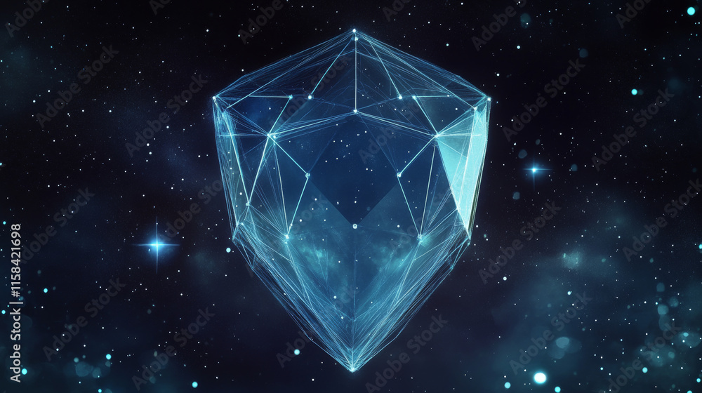 Poster security shield composed of polygons. business concept of data protection. low poly vector illustrat