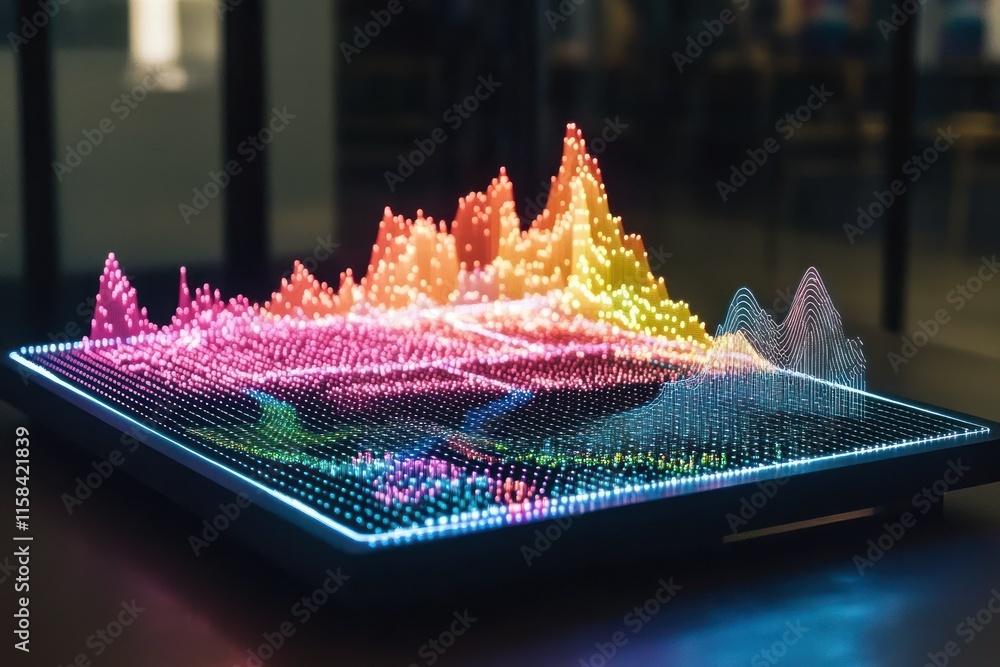Poster Colorful 3D data visualization displayed on a digital screen.