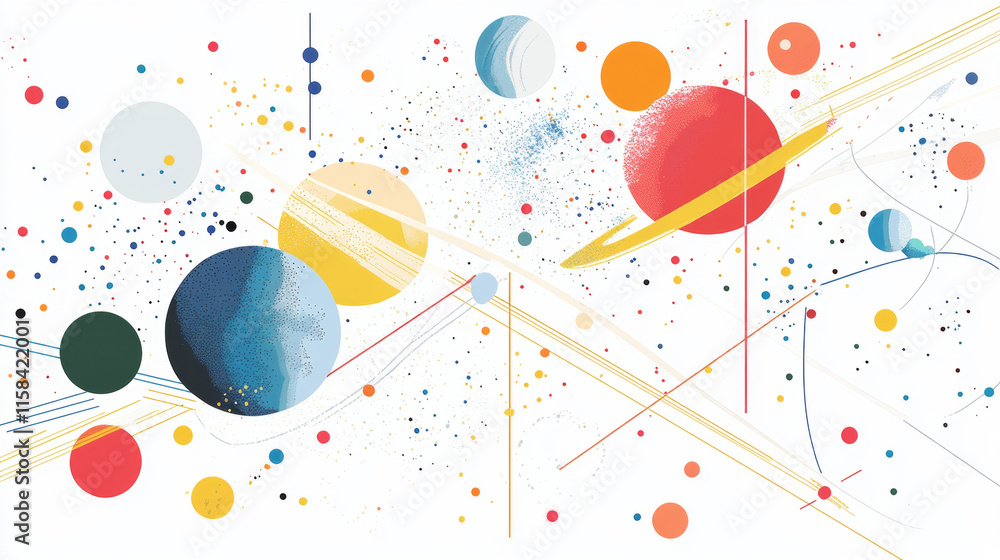Poster abstract image of rocket of a starry sky or space, consisting of points, lines, and shapes in the fo