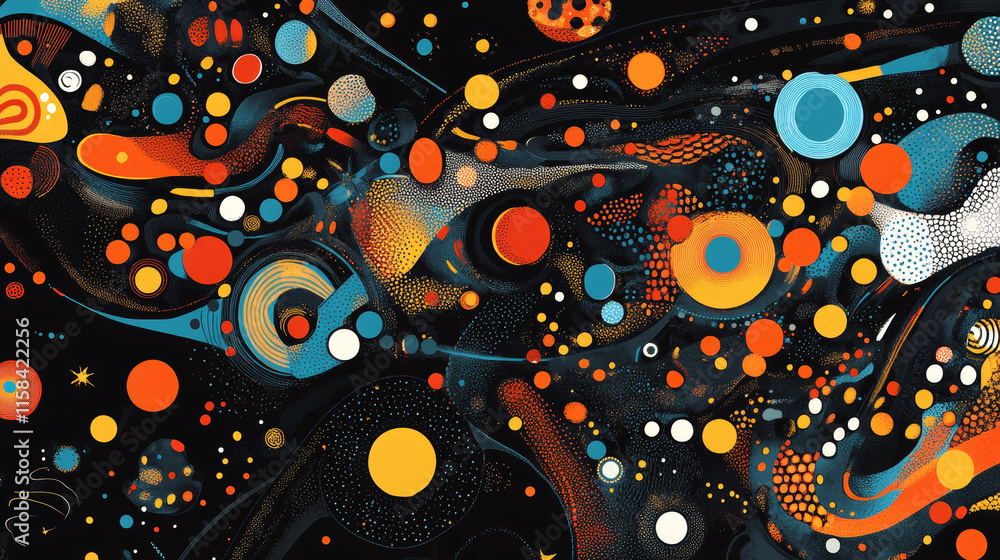 Poster abstract image of rocket of a starry sky or space, consisting of points, lines, and shapes in the fo