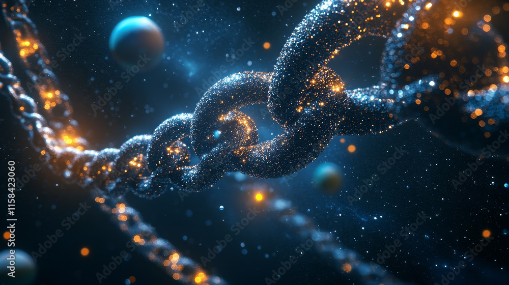 Poster abstract image of a chain links low poly in the form of a starry sky or space, consisting of points,