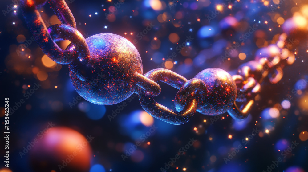 Poster abstract image of a chain links low poly in the form of a starry sky or space, consisting of points,