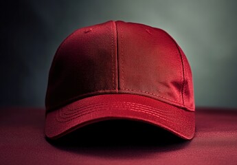A plain maroon baseball cap, solid color background, product photography, studio lighting, centered composition, front view, high resolution, high detail, focus stacking.