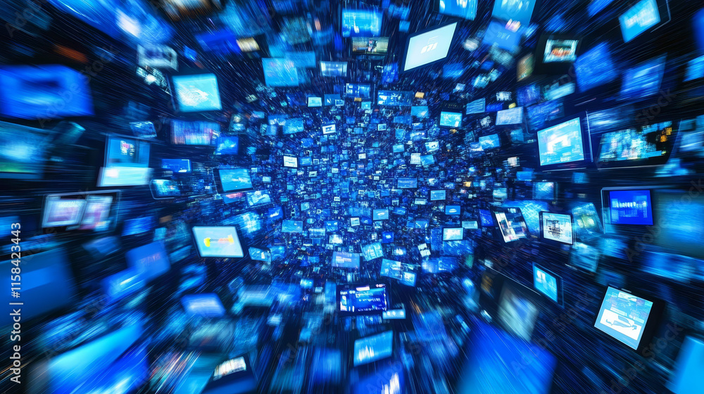 Poster abstract global dot network big data connection and communication futuristic on blue background.