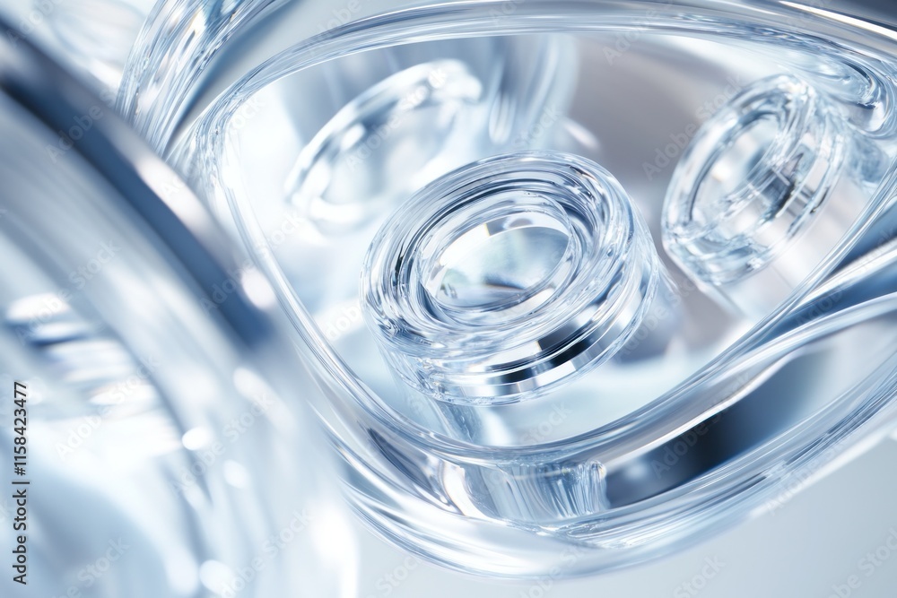 Poster close-up of translucent, smooth, curved, and reflective objects with circular details, suggesting te