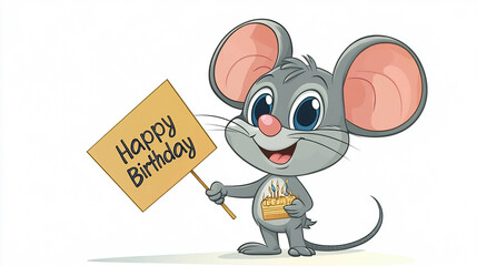 mouse with happy birthday sign