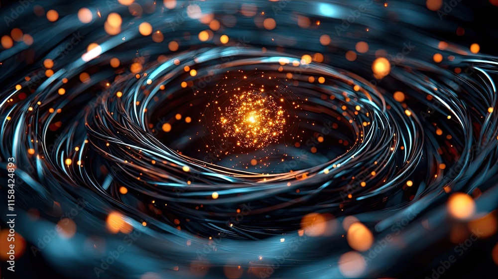 Poster Cosmos floral abstract background concept. Abstract swirling lines with glowing particles creating a mesmerizing visual effect.