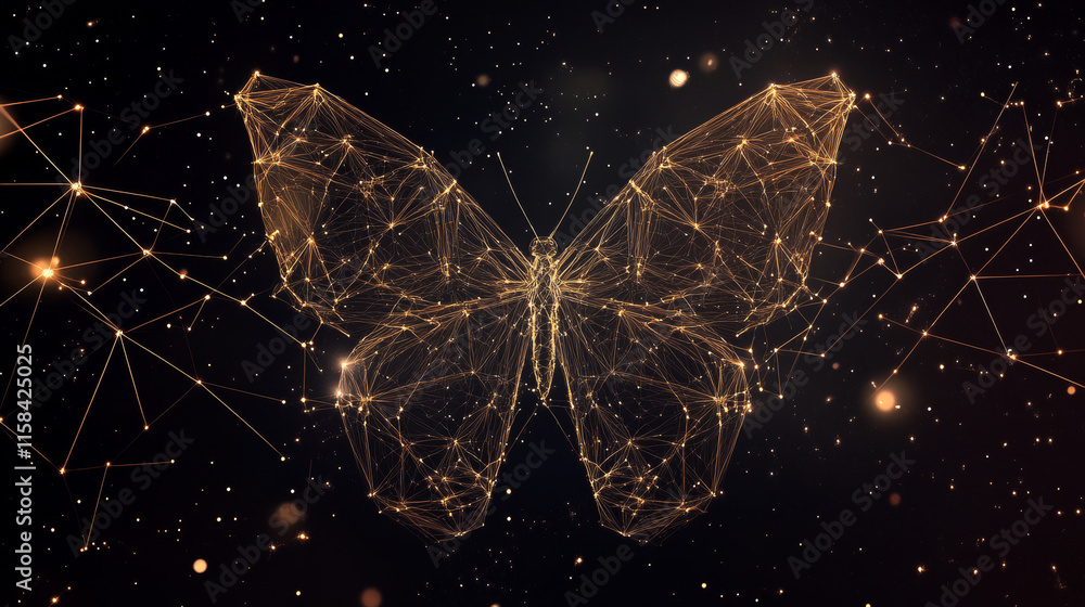 Poster butterfly composed of polygon. low poly vector illustration of a starry sky or comos. the digital fl