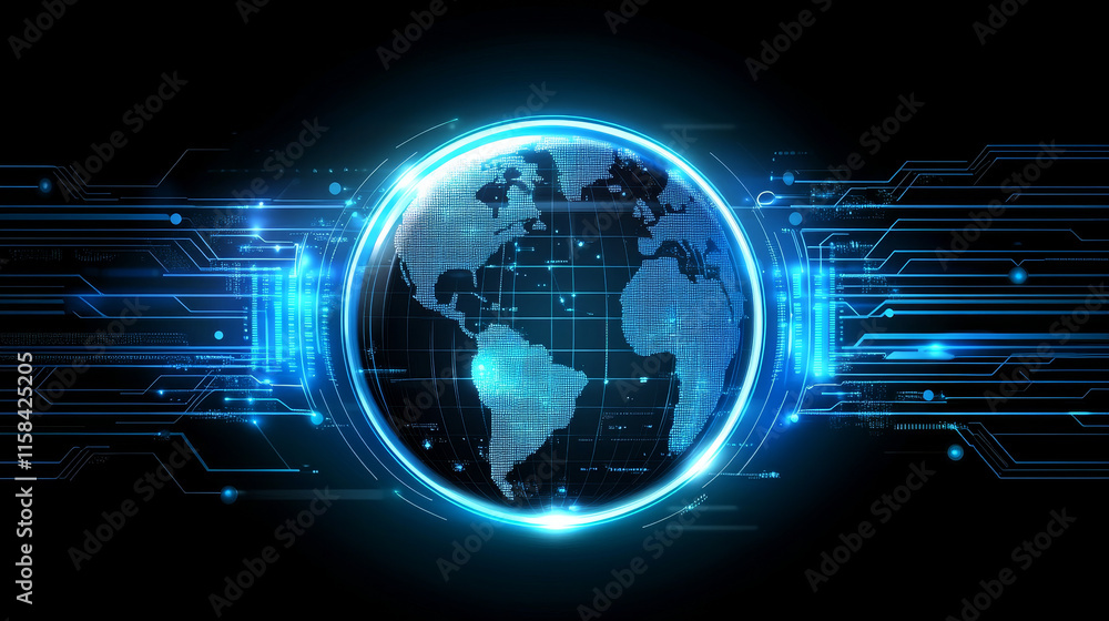 Poster abstract technology concept global network connection futuristic earth globe virtual hologram commun