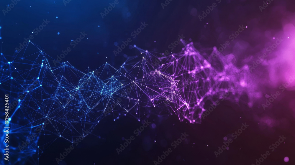 Aufkleber blue circles and neon lights. connected squares. blockchain technology cryptocurrency and fintech sq