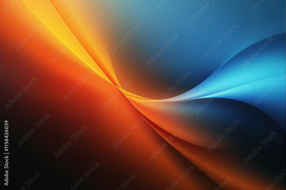 Poster mesmerizing flowing orange and blue gradient waves with smooth curves on a textured background, crea