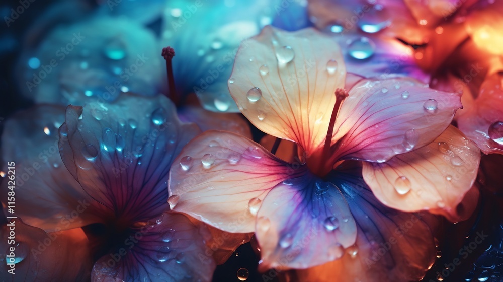 Aufkleber mesmerizing close up shot showcasing the intricate details and vibrant colors of rain drenched flowe