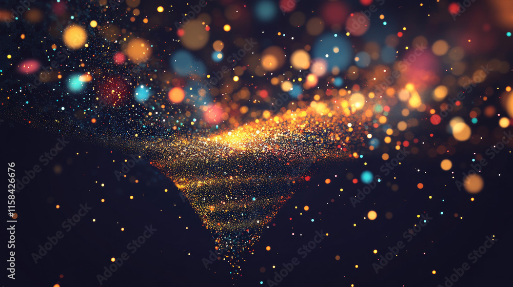 Poster abstract image of a funnel in the form of a starry sky or space, consisting of points, lines, and sh