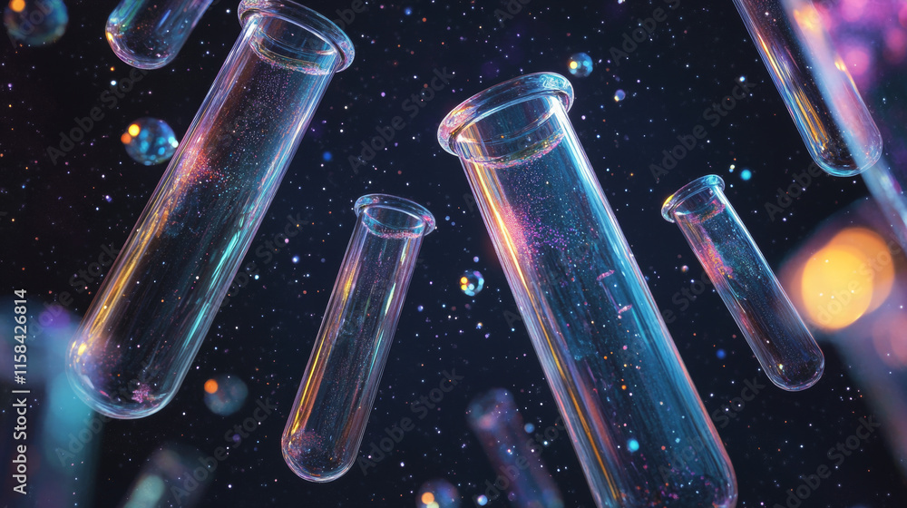 Poster test tubes isolated from low poly wireframe on dark background. science vector polygonal image in th