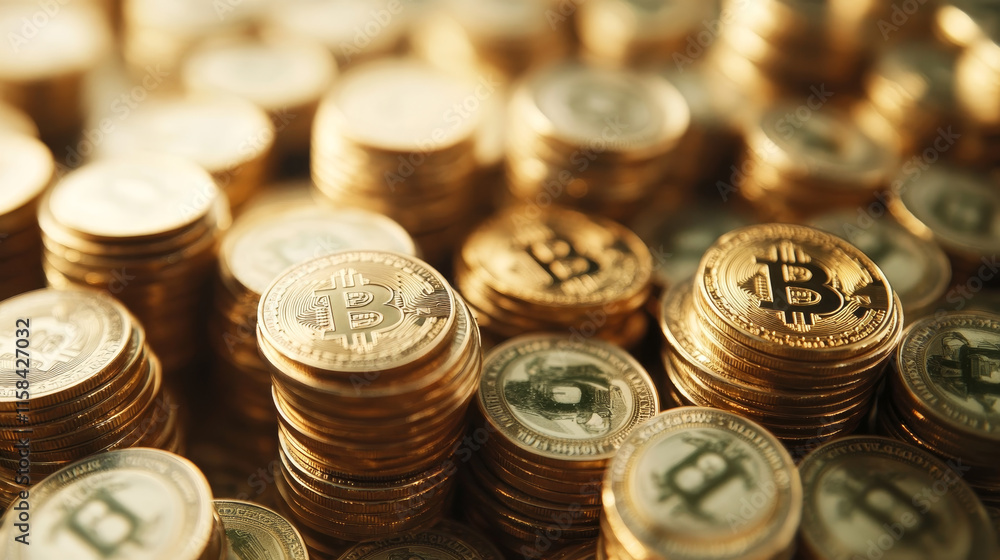 Poster abstract image of bitcoins and dollar coins hanging on the ropes, money laundering concepts in decen