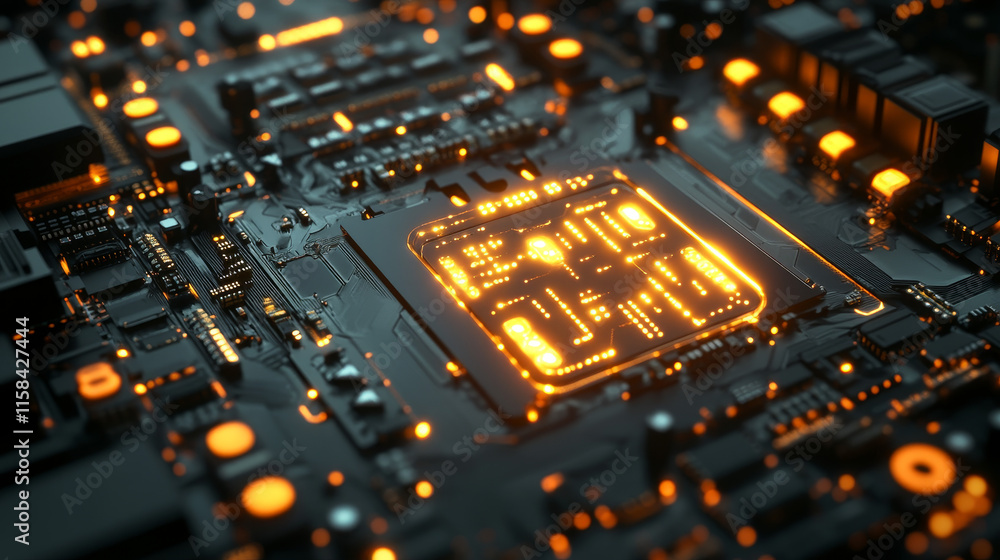 Poster ai computer chip in abstract digital hand. artificial intelligence innovation concept. tech backgrou