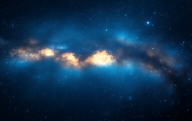 Cosmic nebula with glowing gas clouds and stars.