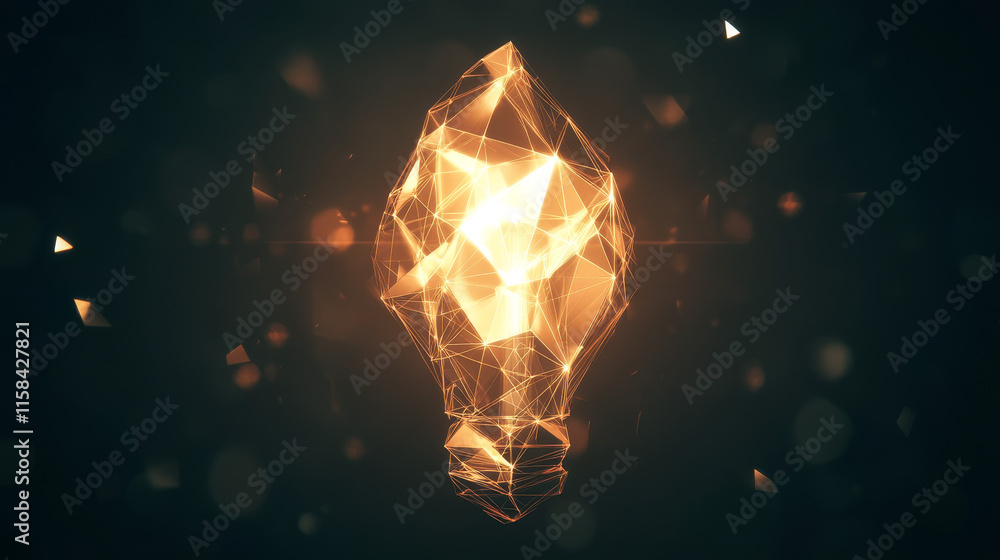 Poster vector incandescent lamp with bright light. low poly wireframe and points. polygonal 3d white bright