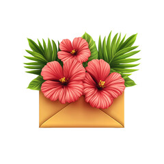 Tropical Hibiscus Flowers on Kraft Envelope - Summer Holiday Greeting