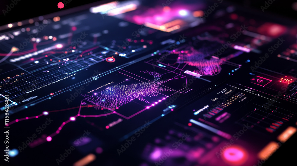 Poster abstract technology ui futuristic map hud interface hologram elements of digital data chart, communication, computing and circle percent vitality innovation on hi tech future design background