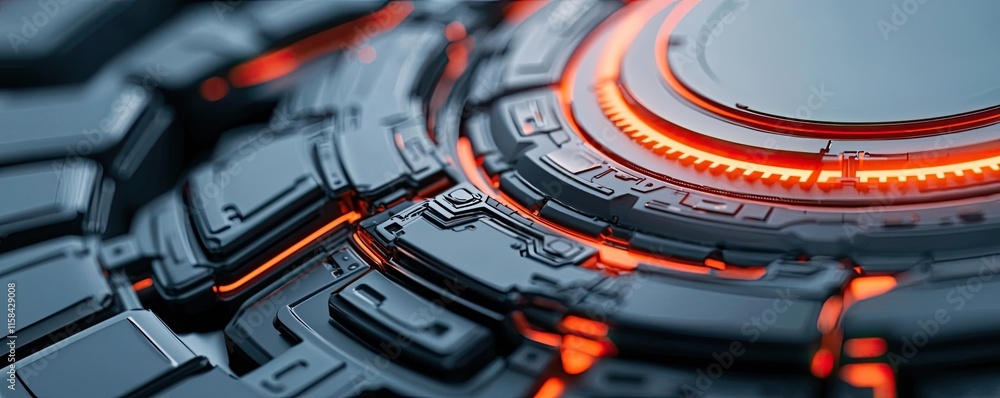 Poster gear mechanism concept. futuristic abstract design featuring glowing circuits and intricate patterns