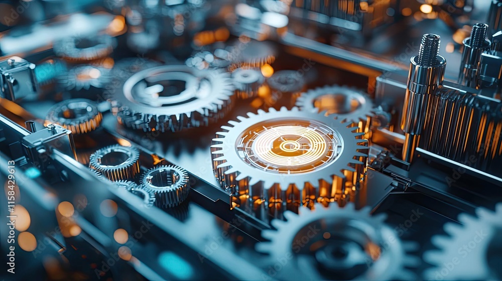 Aufkleber gear mechanism concept. close-up view of intricate gears and machinery showcasing advanced technolog