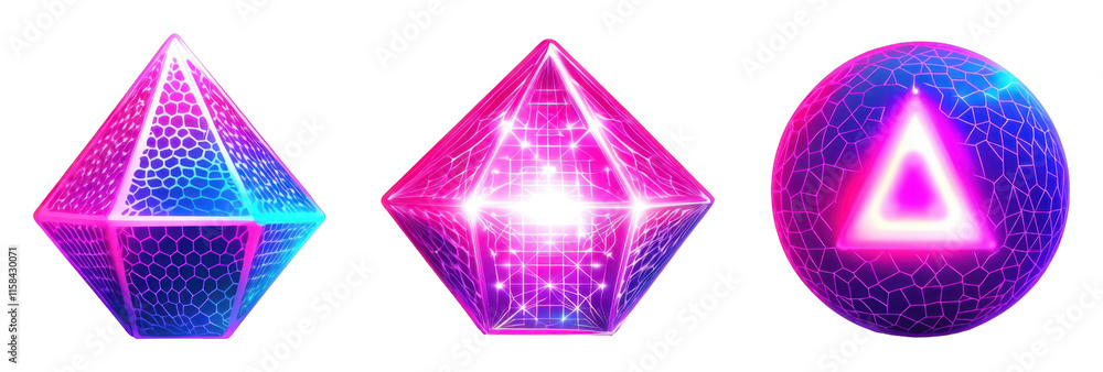 Poster vibrant geometric shapes digital art 3d render neon environment abstract viewpoint futuristic concep