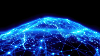 Futuristic Digital Network, Blue Glowing Connections, geometric pattern,