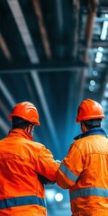 Engineers in safety gear examining the structural integrity of a modern construction site.
