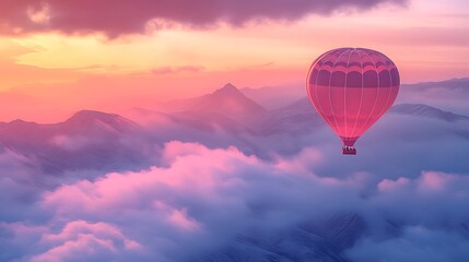 Fototapeta premium A hot air balloon drifting through a pastel-colored sky at dawn, bathed in soft light